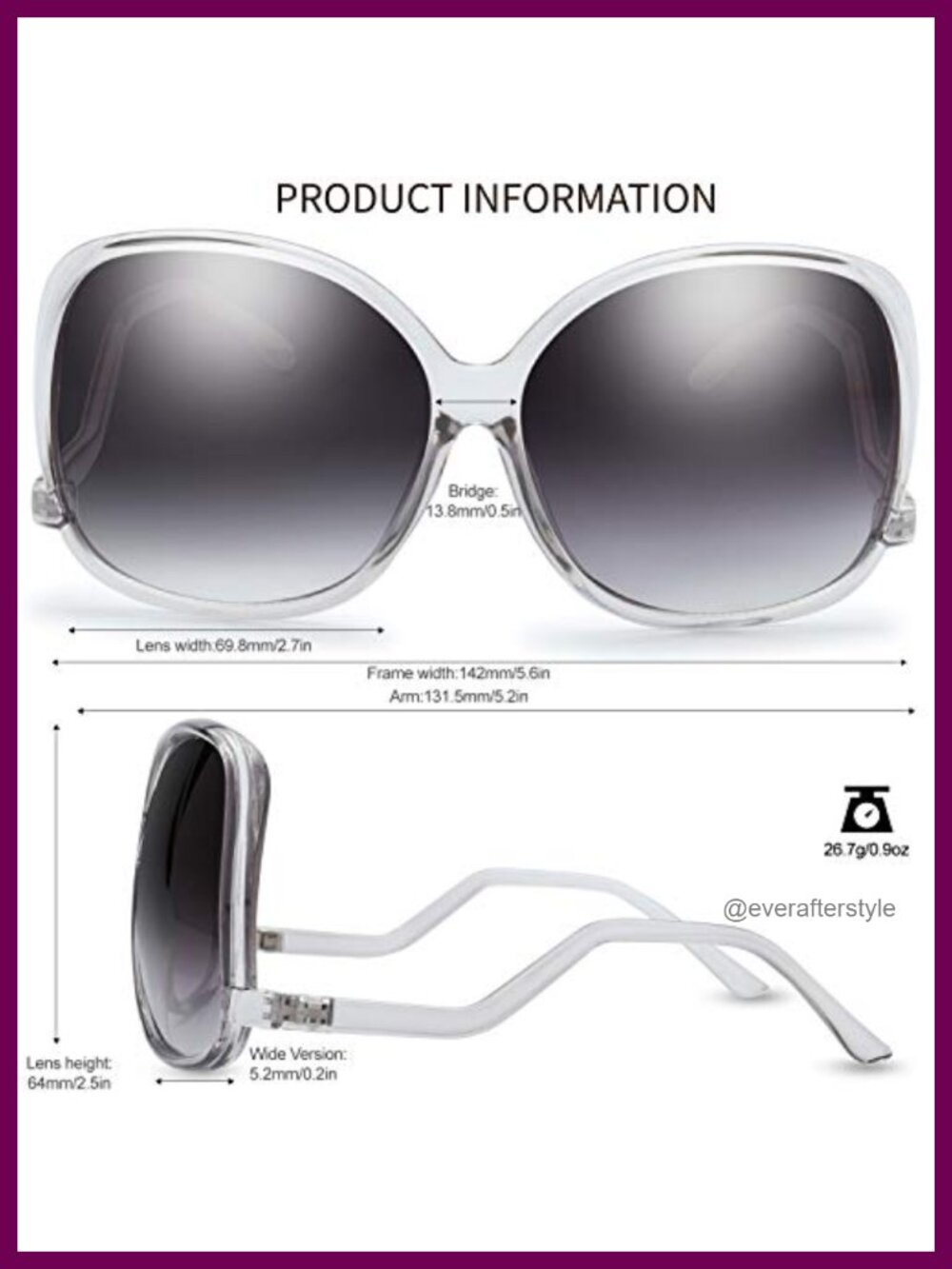 Oversized Jackie O Cat Eye Hybrid Sunglasses UV Protection - Picture 5 of 6